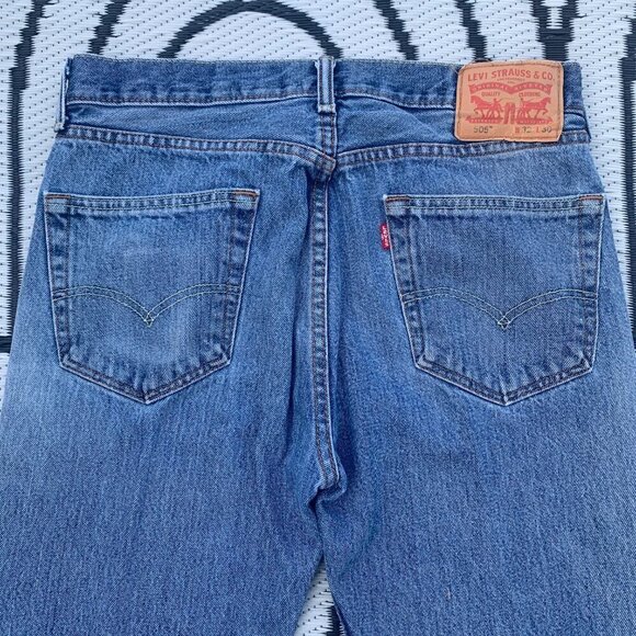 Levi's 505 Regular Straight Leg Distressed Denim Jeans - Picture 5 of 11